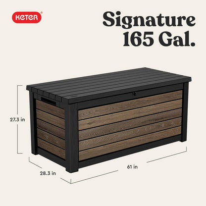 Keter Signature 165-Gallon Resin Outdoor Deck Storage Box – Walnut