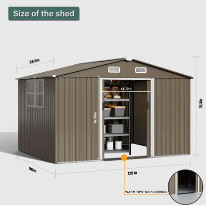 RTDTD 10x8 FT Metal Storage Shed with Sliding Door & Air Vents