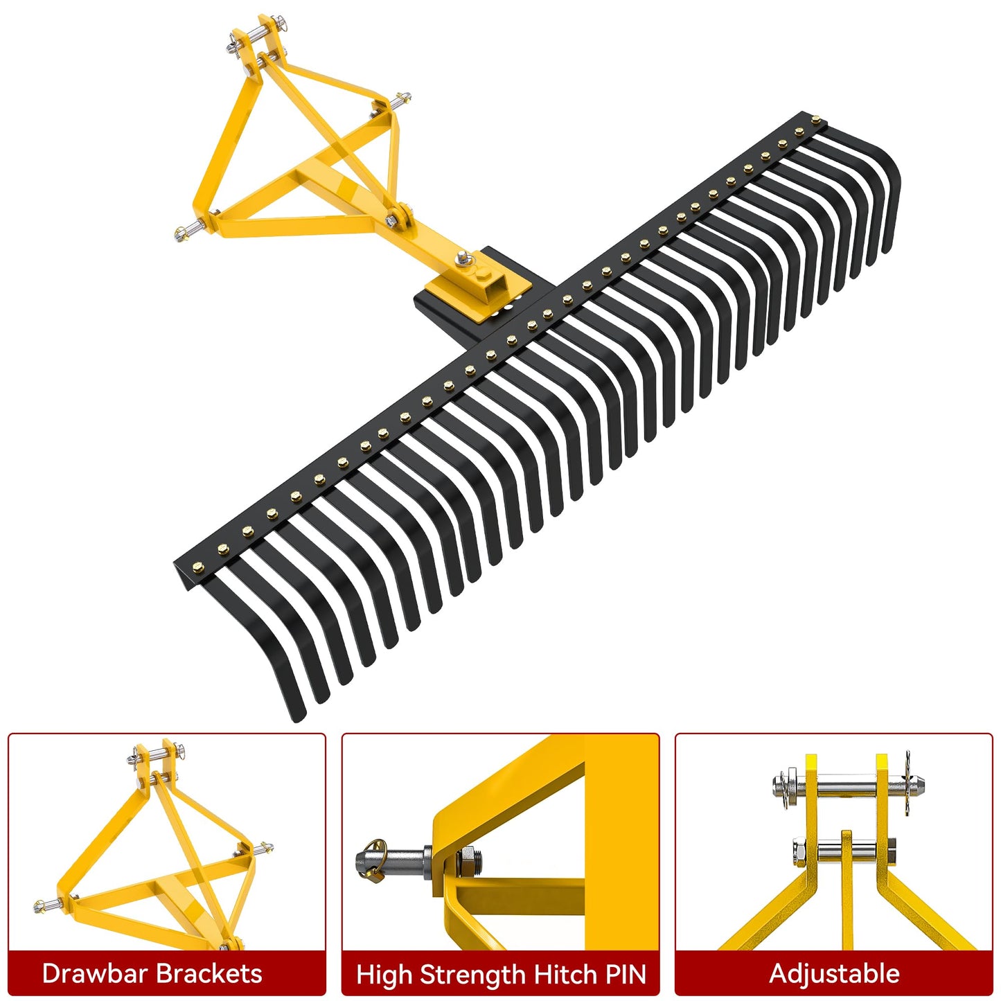 YITAMOTOR 5 FT 3-Point Landscape Rock Rake for CAT 1 Tractors