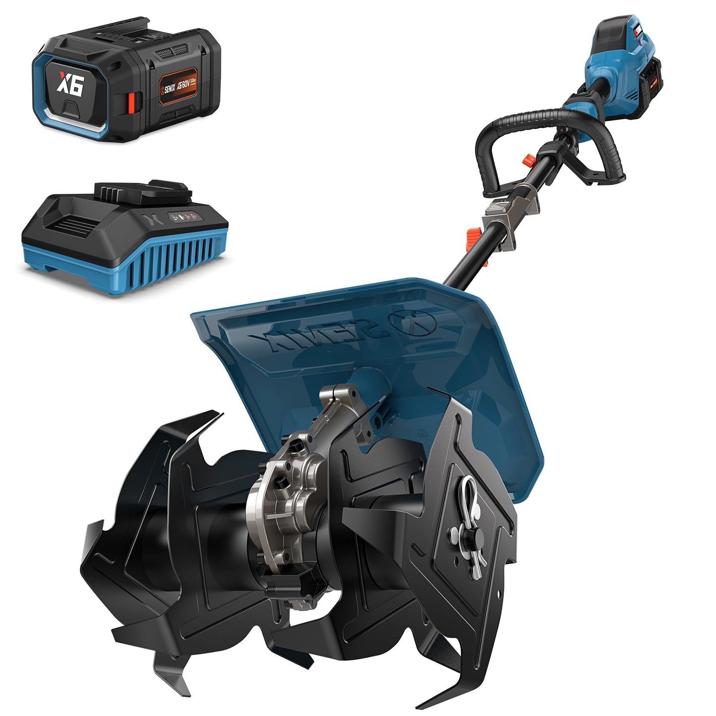 SENIX 60V Cordless Tiller Cultivator, 11" Width, 3.0Ah Battery