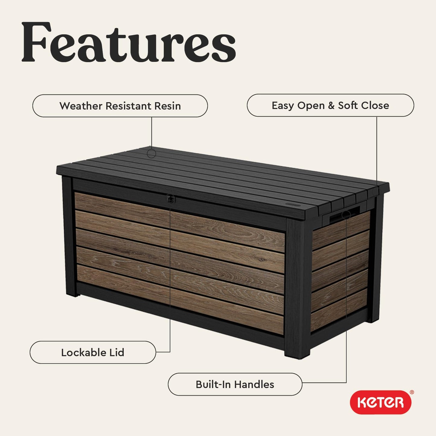 Keter Signature 165-Gallon Resin Outdoor Deck Storage Box – Walnut