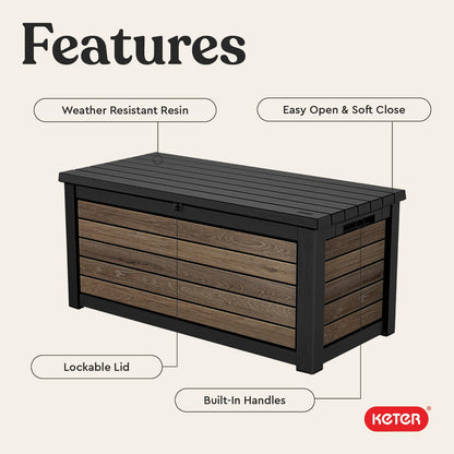 Keter Signature 165-Gallon Resin Outdoor Deck Storage Box – Walnut
