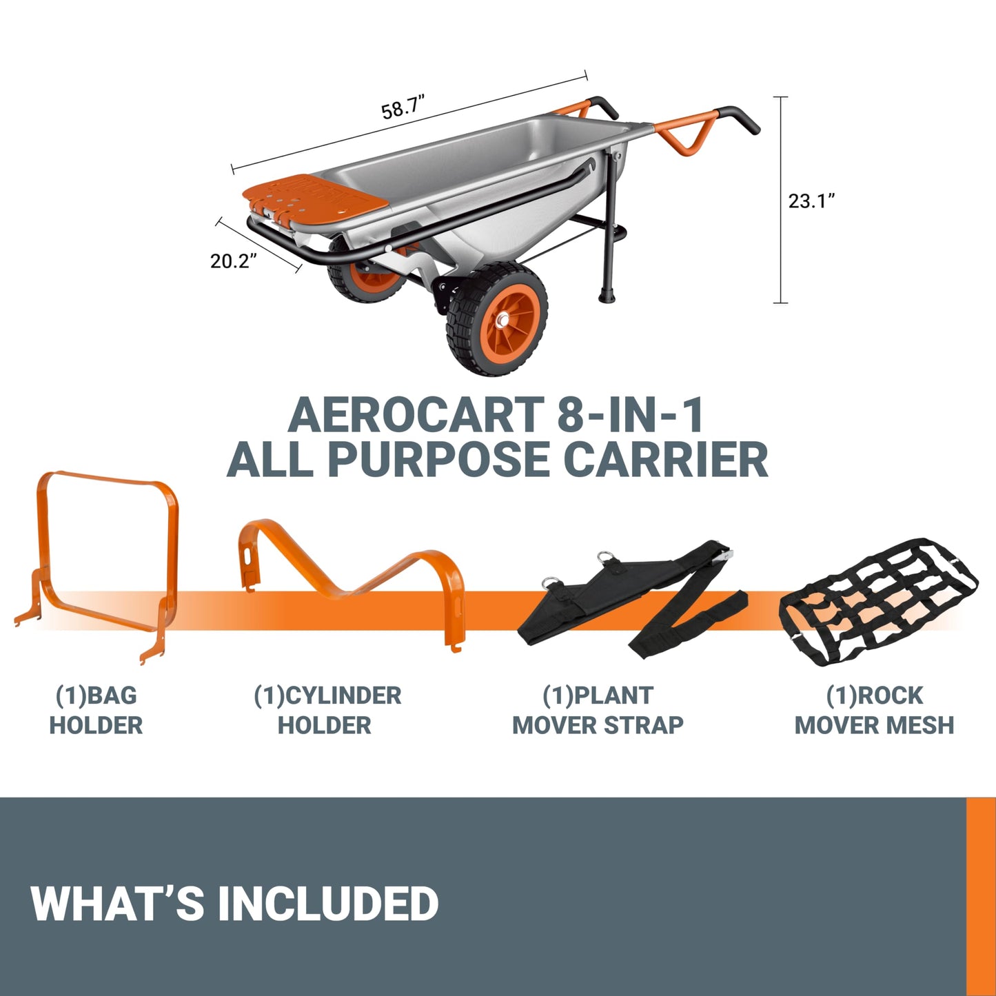 WORX WG050 Aerocart 8-in-1 Wheelbarrow & Garden Cart Dolly