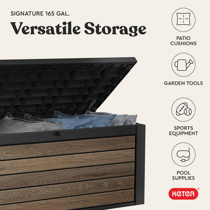 Keter Signature 165-Gallon Resin Outdoor Deck Storage Box – Walnut