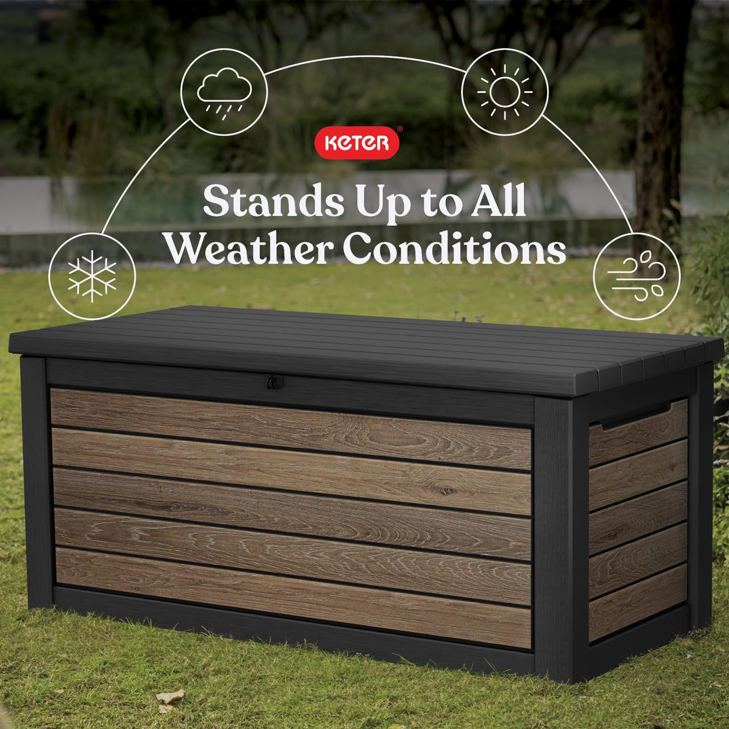 Keter Signature 165-Gallon Resin Outdoor Deck Storage Box – Walnut