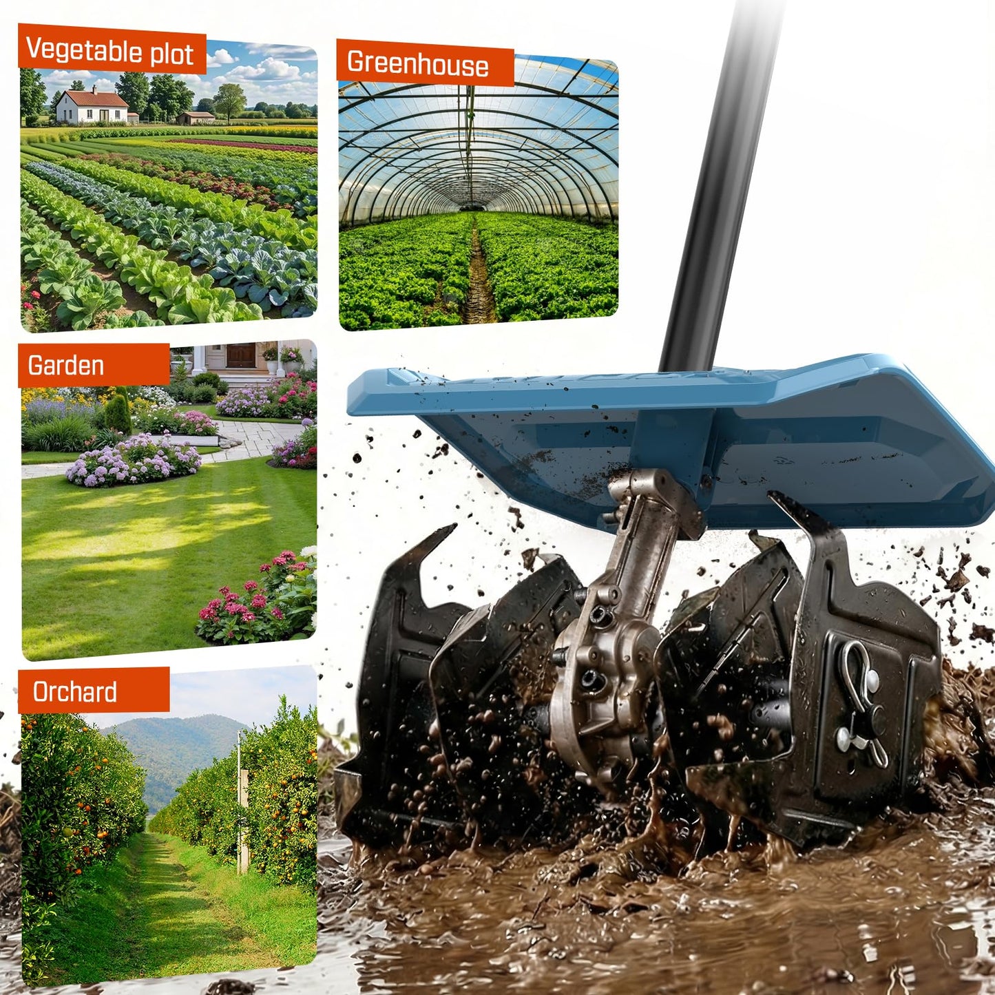 SENIX 60V Cordless Tiller Cultivator, 11" Width, 3.0Ah Battery