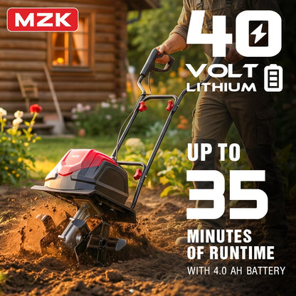 MZK 40V Cordless Garden Tiller Cultivator – 14" Width, 8.6" Depth