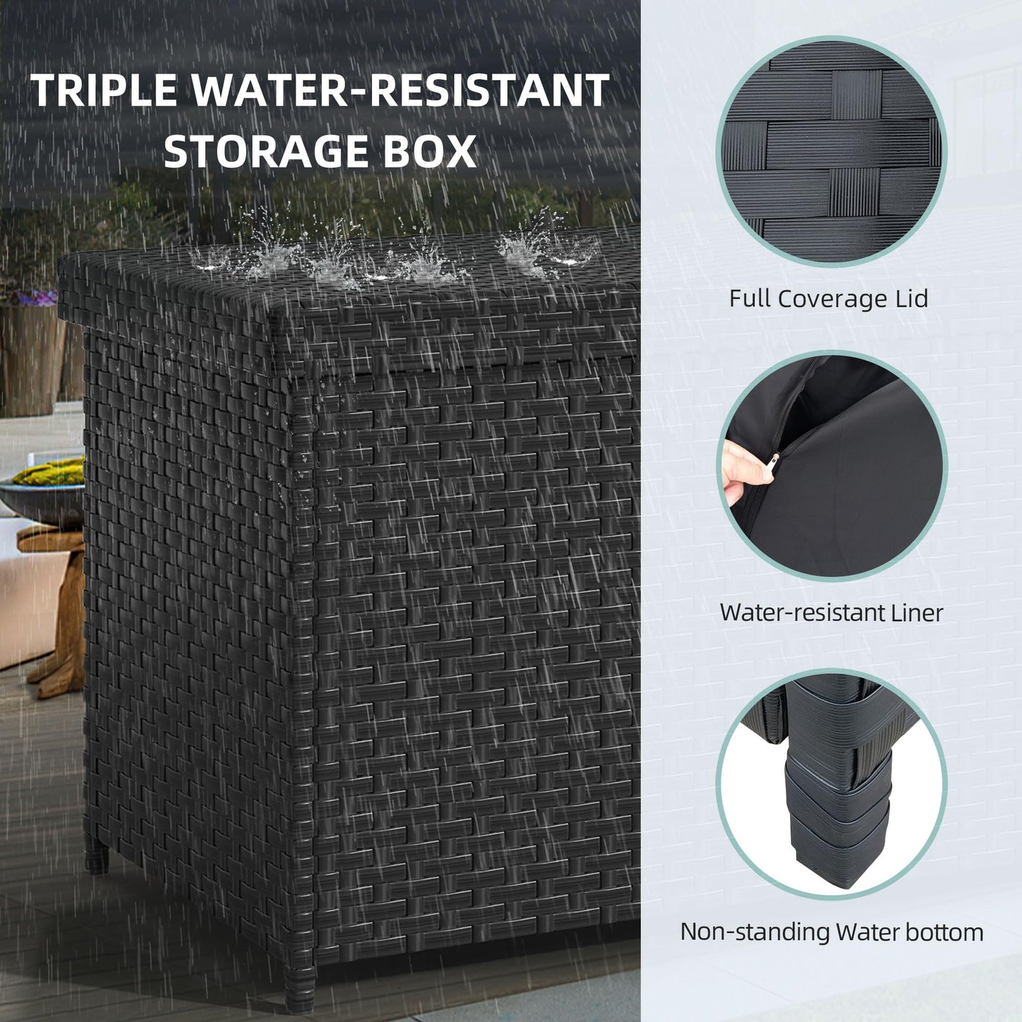 YITAHOME 260 Gallon Outdoor Deck Box, PE Rattan, Black
