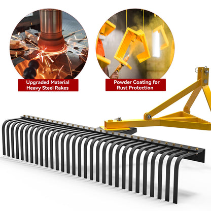 YITAMOTOR 5 FT 3-Point Landscape Rock Rake for CAT 1 Tractors