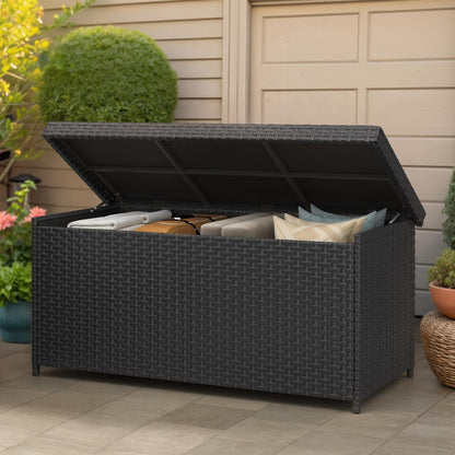 YITAHOME 260 Gallon Outdoor Deck Box, PE Rattan, Black
