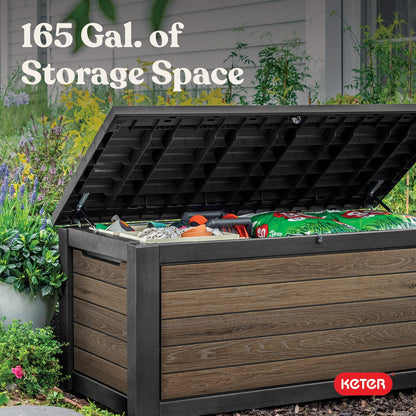 Keter Signature 165-Gallon Resin Outdoor Deck Storage Box – Walnut