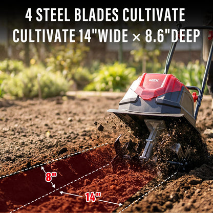 MZK 40V Cordless Garden Tiller Cultivator – 14" Width, 8.6" Depth