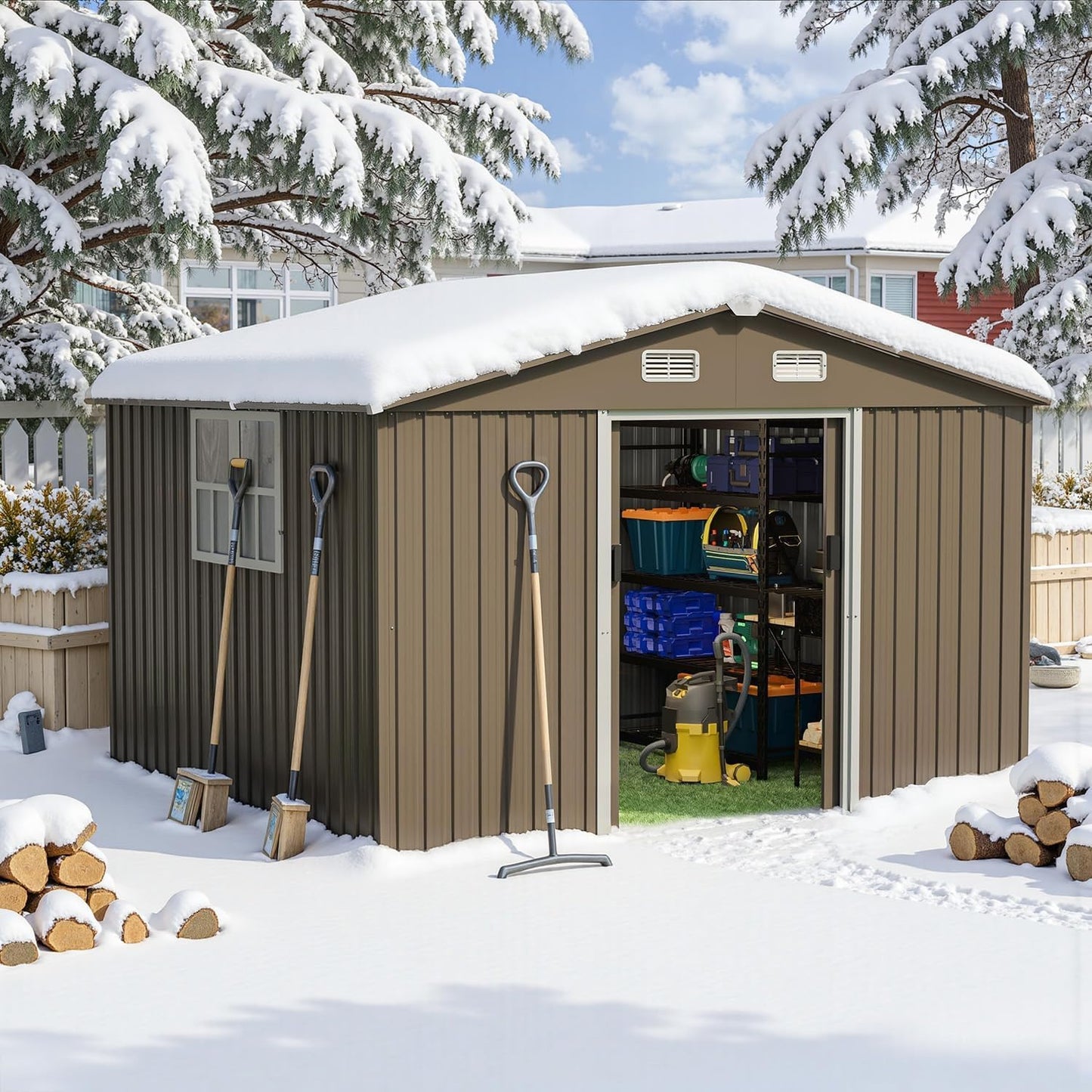RTDTD 10x8 FT Metal Storage Shed with Sliding Door & Air Vents