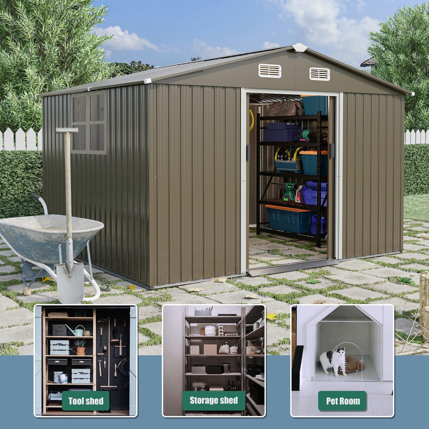 RTDTD 10x8 FT Metal Storage Shed with Sliding Door & Air Vents