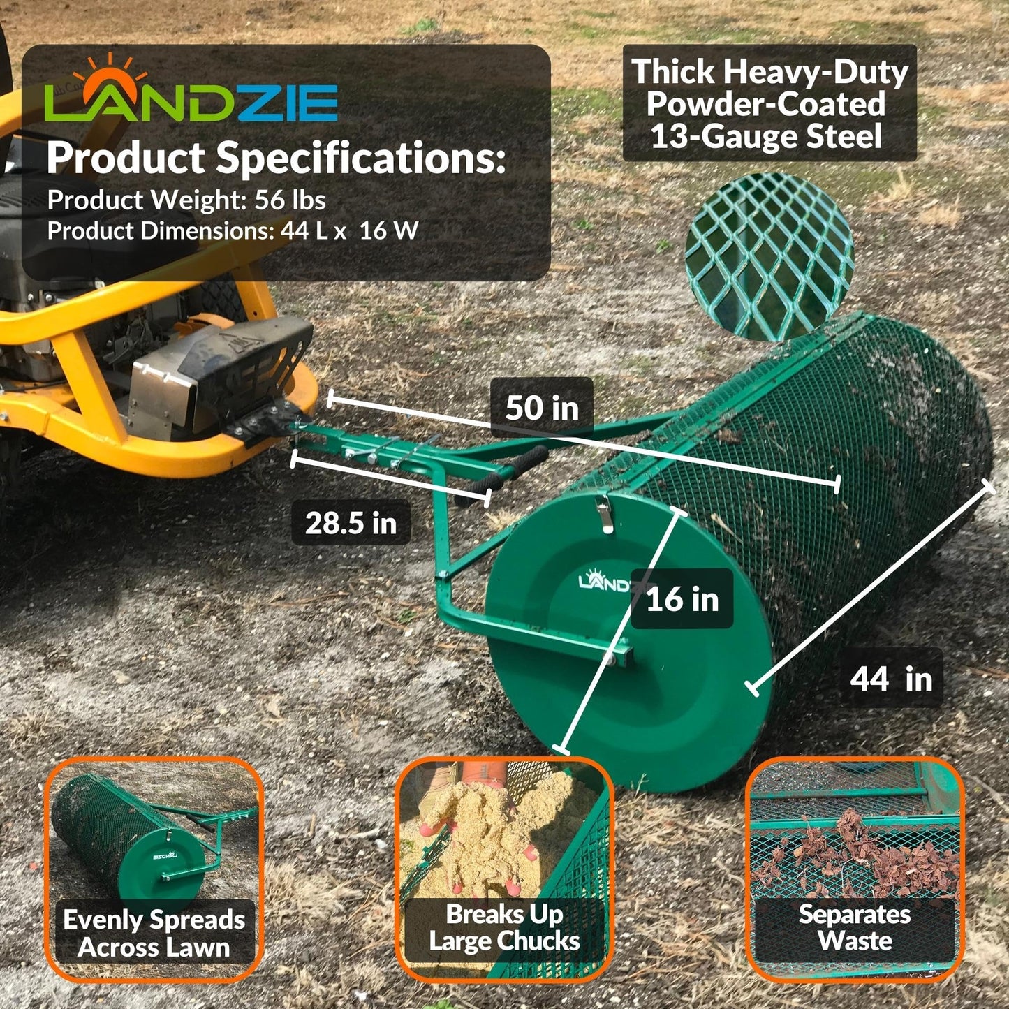 LANDZIE 44-Inch Metal Mesh Lawn Spreader – Compost & Topdressing