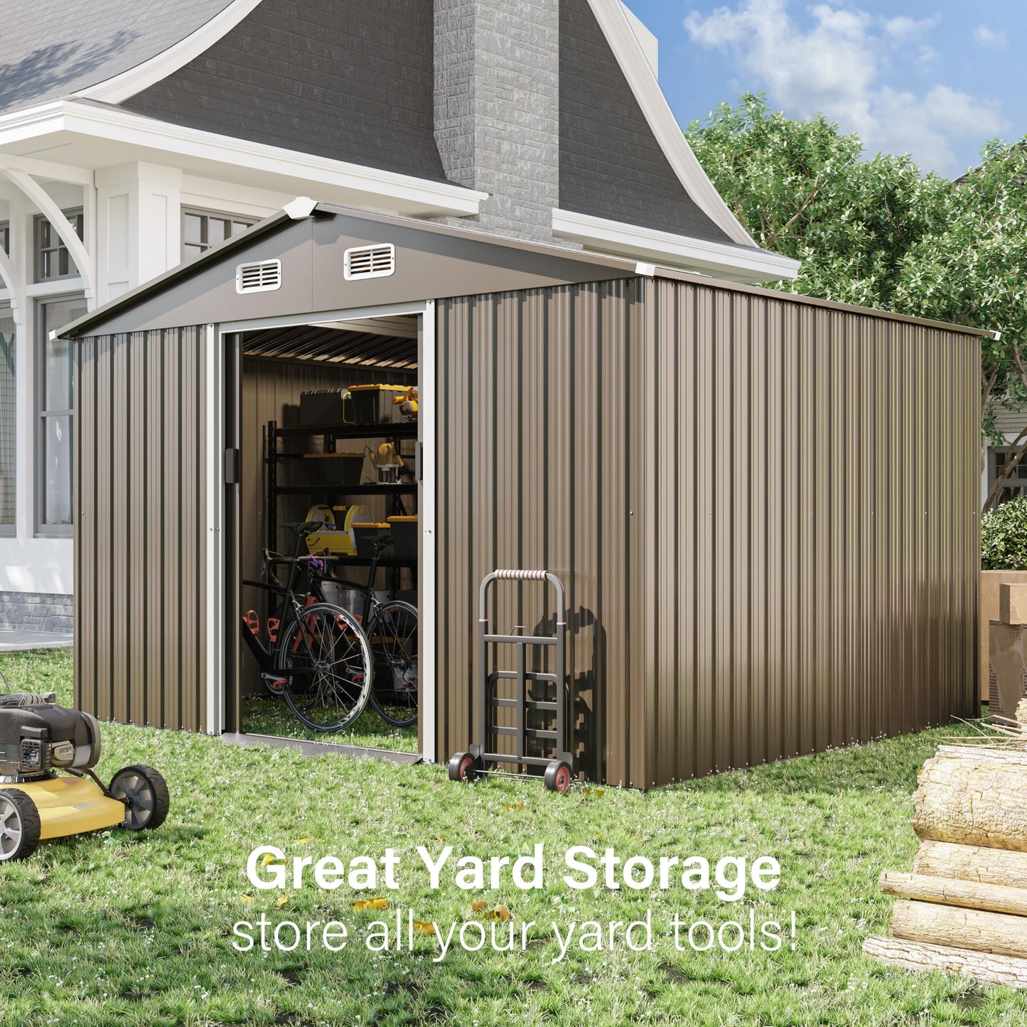 RTDTD 10x8 FT Metal Storage Shed with Sliding Door & Air Vents