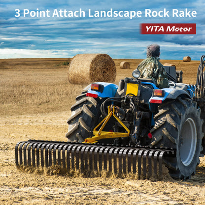 YITAMOTOR 5 FT 3-Point Landscape Rock Rake for CAT 1 Tractors